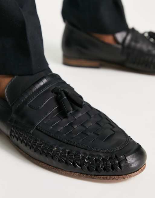 ASOS DESIGN loafers in woven black leather with tassel detail, 3 of 4