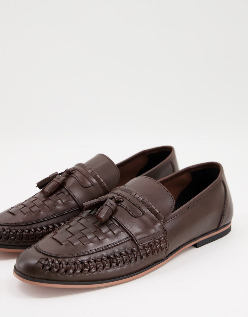 ASOS DESIGN LOAFERS IN WOVEN BROWN LEATHER WITH TASSEL DETAIL,TASSEL ANT 1