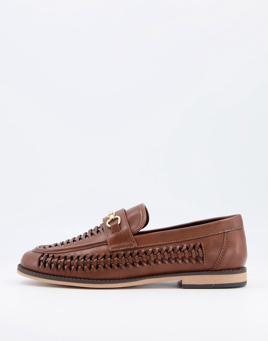 ASOS DESIGN loafers in woven tan faux leather
