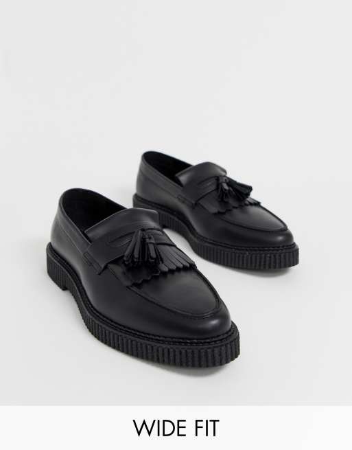 ASOS DESIGN - Loafers met brede pasvorm van zwart leer met crêpe zool