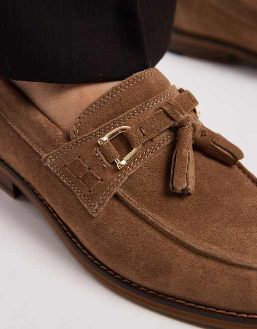 ASOS DESIGN - Loafers van suède in taupe met goudkleurige hardware, 3 van 4