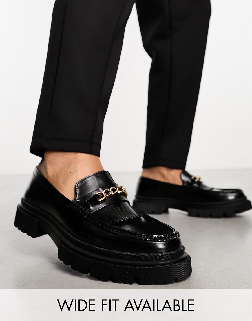 ASOS DESIGN loafers with chunky sole and snaffle detail in black leather