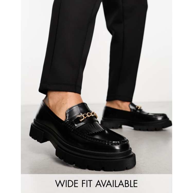  DESIGN loafers in black glitter with snaffle detail  Sz 10W 10 Wide ASOS DESIGN loafers with chunky sole and snaffle detail in  main image 4