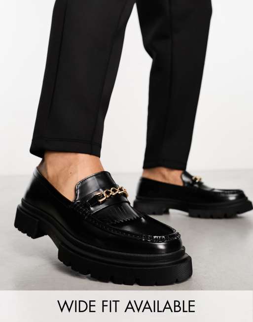 Asos design trainer shoes in black leather with store chunky sole