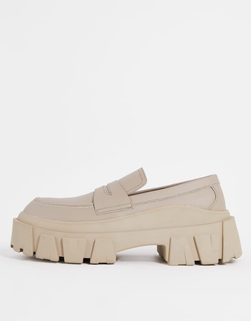 ASOS DESIGN loafers with chunky sole in beige faux leather | ASOS