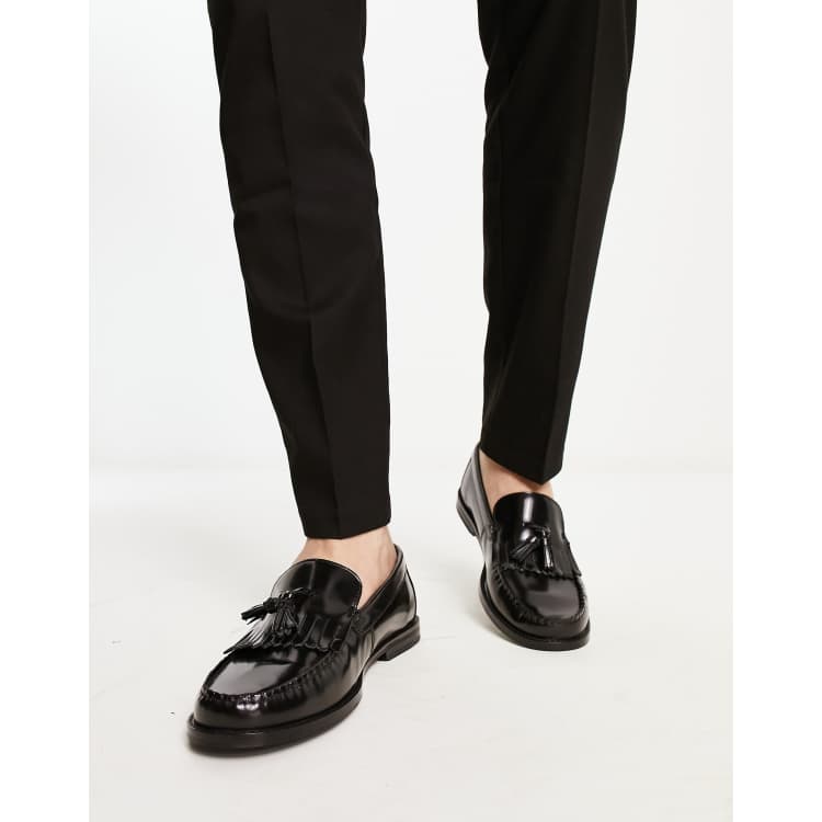 Asos design maxfield leather cheap fringed loafers