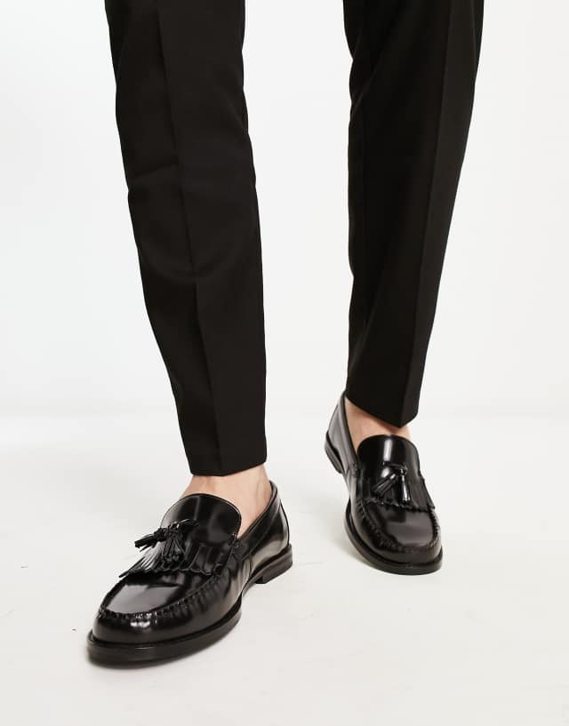 ASOS DESIGN loafers with fringe detail in polished black leather