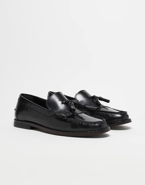 ASOS DESIGN loafers with fringe detail in polished black leather - view 1