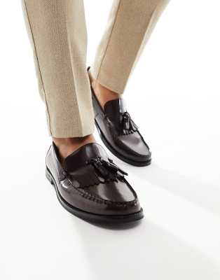 ASOS DESIGN loafers with fringe detail in polished burgundy leather