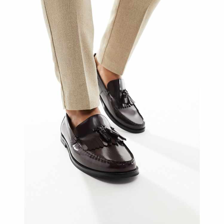 Asos design maxfield leather cheap fringed loafers