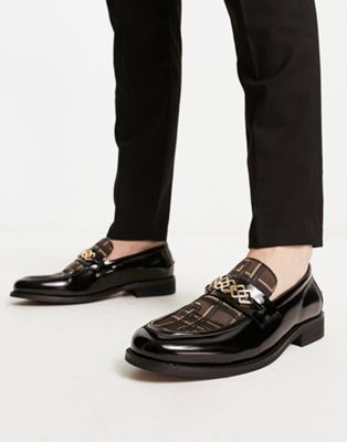 ASOS DESIGN loafers with monogram detail in black faux leather