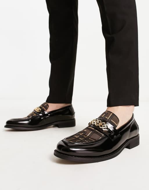 ASOS DESIGN loafers with monogram detail in black faux leather | ASOS