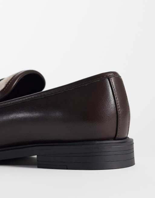 ASOS DESIGN loafers with snaffle and checked apron in brown, 3 of 4