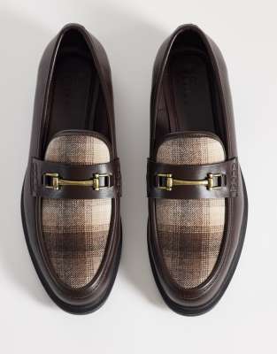 Asos Design Loafers With Snaffle And Plaid Apron In Brown