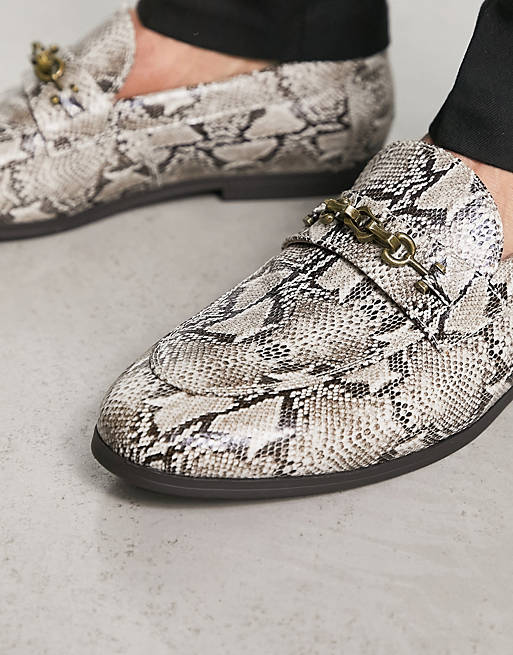 ASOS DESIGN loafers with snaffle detail in snake print faux leather | ASOS