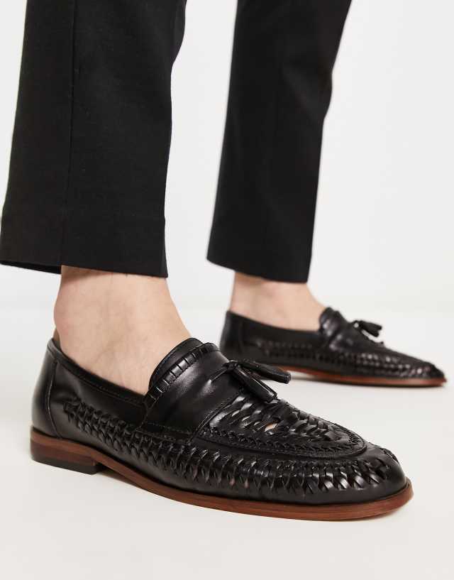 ASOS DESIGN loafers with weave detail in black leather