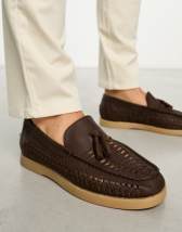 ASOS DESIGN boat shoe in tan leather with weave detail | ASOS