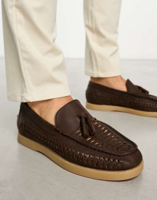 ASOS DESIGN boat shoe in tan leather with weave detail