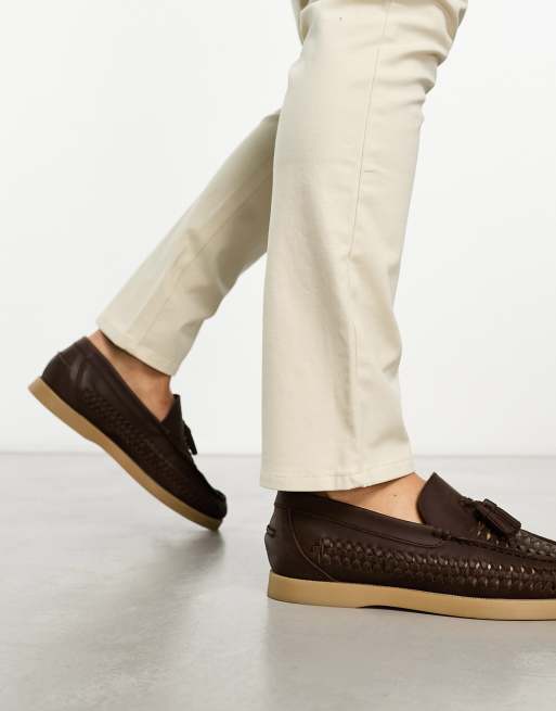 ASOS DESIGN loafers in tan woven leather - ShopStyle