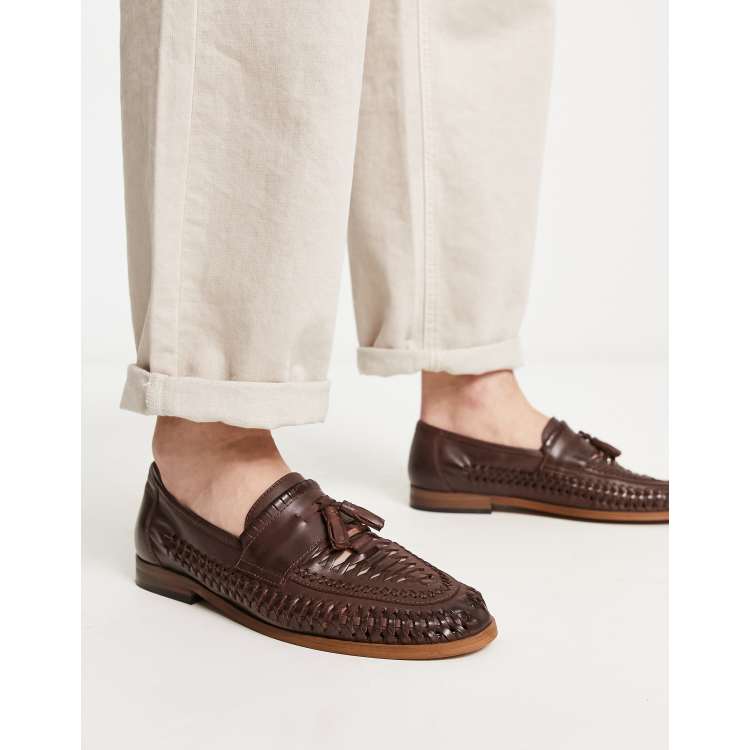 ASOS DESIGN loafers with weave detail in tan leather | ASOS