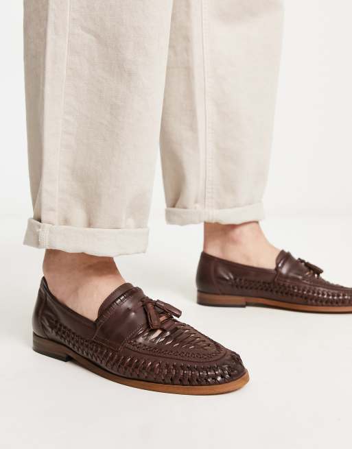 Mens tan 2024 weave loafers