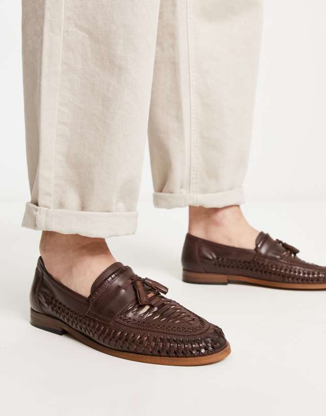 ASOS DESIGN loafers with weave detail in tan leather