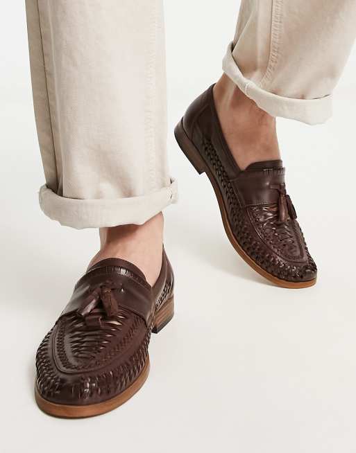 ASOS DESIGN boat shoe in tan leather with weave detail