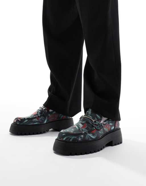 ASOS DESIGN – Loafersy na grubej podeszwie w żakardowy kwiatowy wzór na całej powierzchni