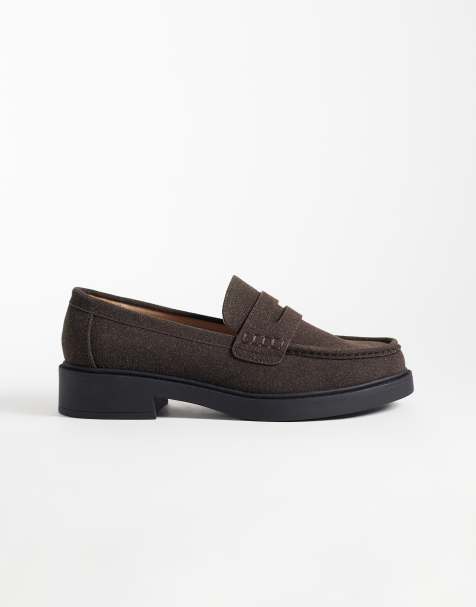ASOS DESIGN loafersy penny w brązowej fakturze - view 1