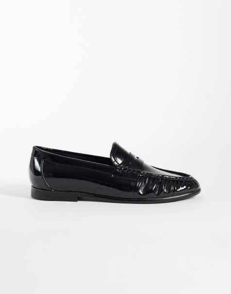 ASOS DESIGN loafersy slim z marszczeniem w czerni - view 1