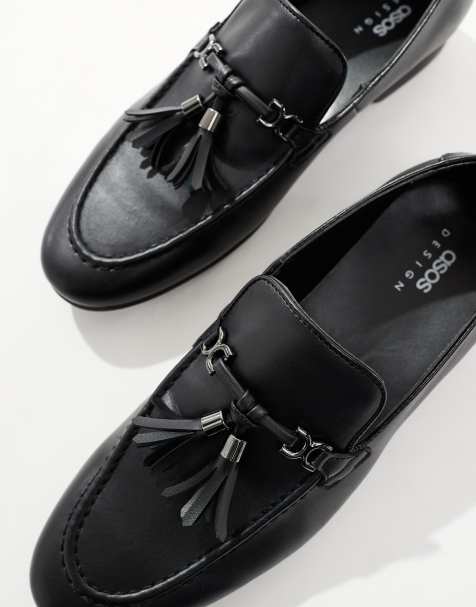 ASOS DESIGN loafersy z czarnej sztucznej skóry z frędzlami - view 1