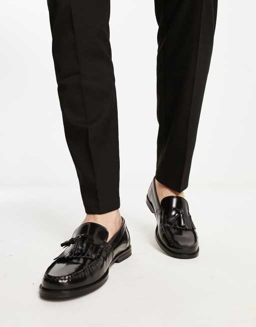 ASOS DESIGN – Loafersy z frędzlami z polerowanej czarnej skóry