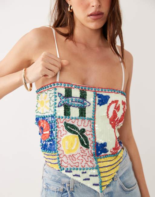 ASOS DESIGN lobster embellished tie back cami, 3 of 4