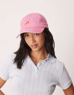 Asos Design Lobster Embroidered Cap In Pink