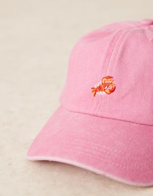 Asos Design Lobster Embroidered Cap In Pink