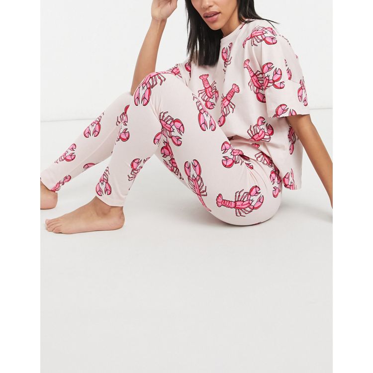 ASOS DESIGN Bowie oversized tee & legging pajama set in pink