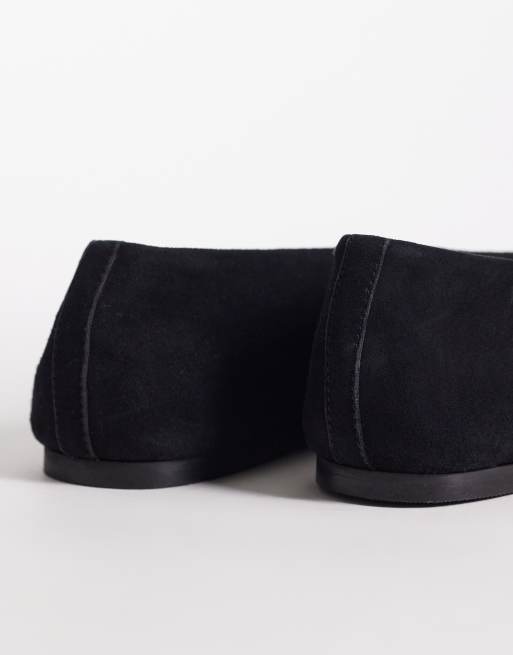 ASOS DESIGN – Lock – Czarne zamszowe balerinki premium z okrągłymi noskami, 3 z 4