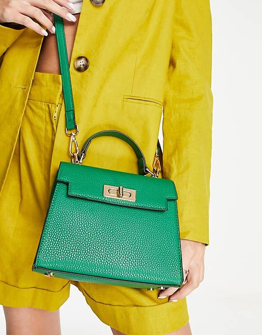 ASOS DESIGN lock detail bag with top handle and detachable crossbody strap in green
