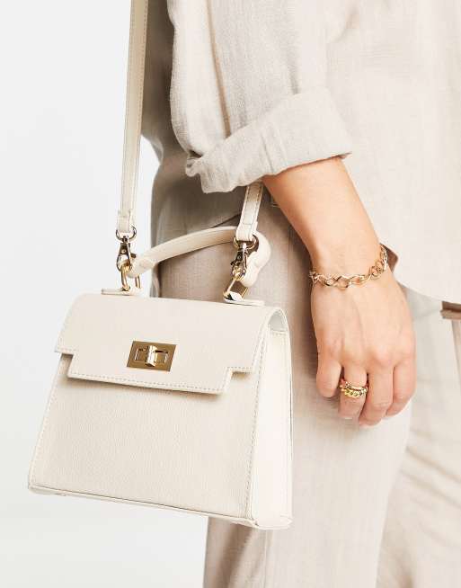 ASOS DESIGN mini twist lock satchel crossbody bag in white croc