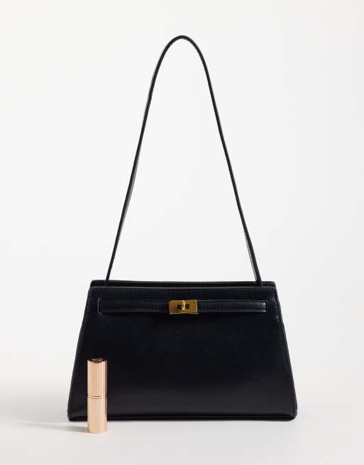 ASOS DESIGN lock detail shoulder bag in black, 2 of 4