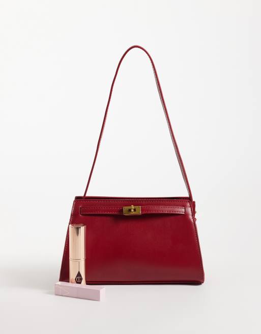 ASOS DESIGN lock detail shoulder bag in red, 2 of 4