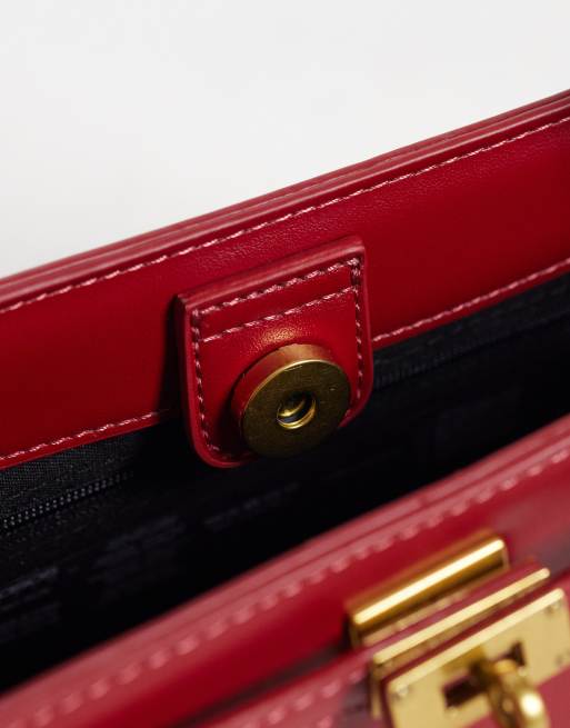 ASOS DESIGN lock detail shoulder bag in red, 3 of 4