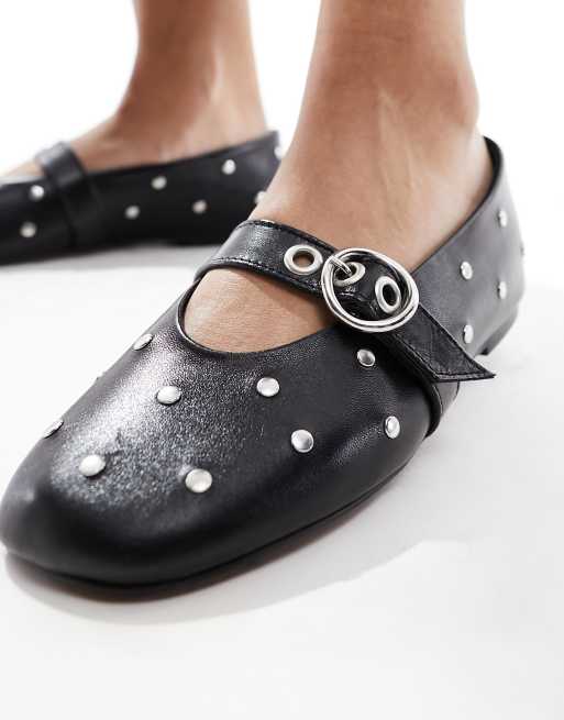ASOS DESIGN - Locke - Ballerine Mary Jane in pelle premium nere con borchie, 2 di 4