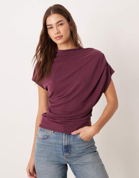 ASOS DESIGN – Locker fallendes Modal-T-Shirt in Feige mit Stehkragen - view 1