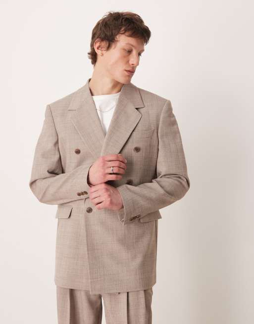 ASOS DESIGN – Relaxed-Fit-Anzug in Beige mit eckiger Schulterpartie und Kreuzschraffur, 3 von 3