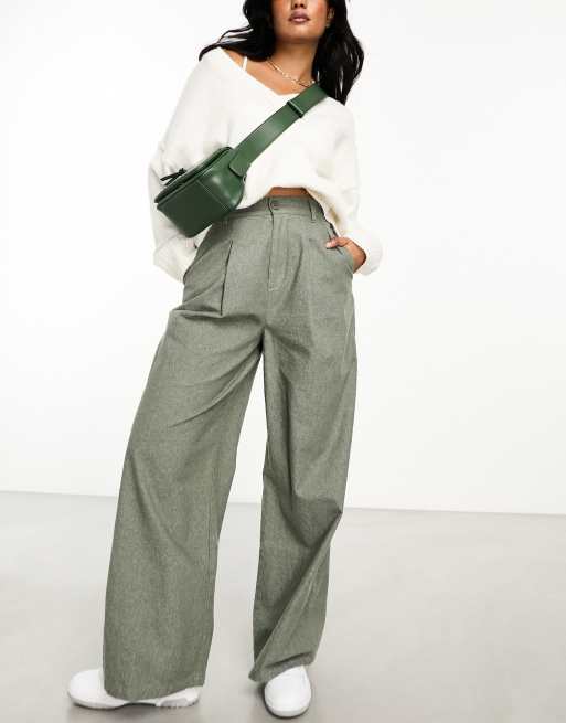 ASOS DESIGN – Locker geschnittene Dad-Hose in meliertem Khaki 