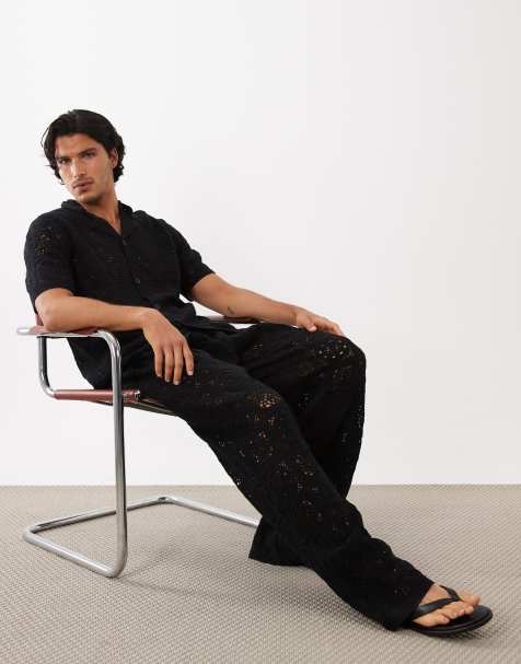 ASOS DESIGN – Locker geschnittene Häkel-Hose in Schwarz - view 1