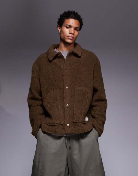 ASOS DESIGN – Locker geschnittene Harrington-Jacke aus Teddyfell in Dunkelgrün - view 1