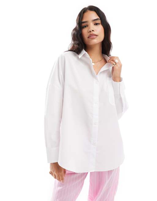 ASOS DESIGN – Locker geschnittene Hemdbluse in Weiß