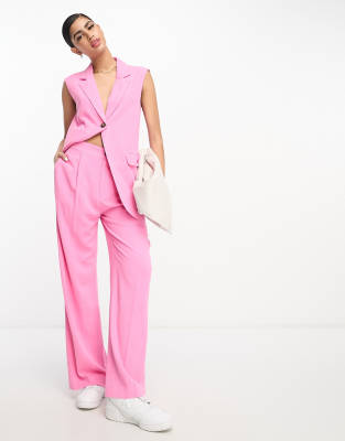 ASOS DESIGN - Locker geschnittene Hose in Rosa mit Leinenanteil